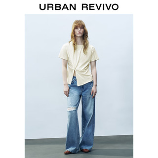  URBAN REVIVO 设计感扭结开衩 女士短袖T恤