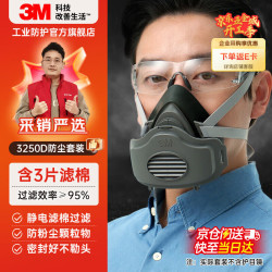 3M 3200防尘面具口罩防工业粉尘打磨防颗粒物装修水泥 配滤棉3片3250D 1套装