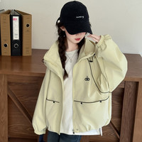 诺佳微淇 女童外套春秋装2026新款洋气中大儿童女孩休闲冬季连帽夹克上衣潮 米黄色 160