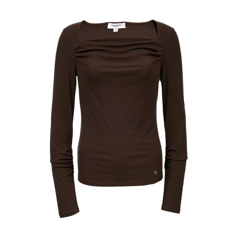  VERO MODA 莱赛尔胸部褶皱方领 女士T恤 厥欧棕-1批次 2XL