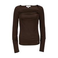 VERO MODA 莱赛尔胸部褶皱方领 女士T恤 厥欧棕-1批次 2XL
