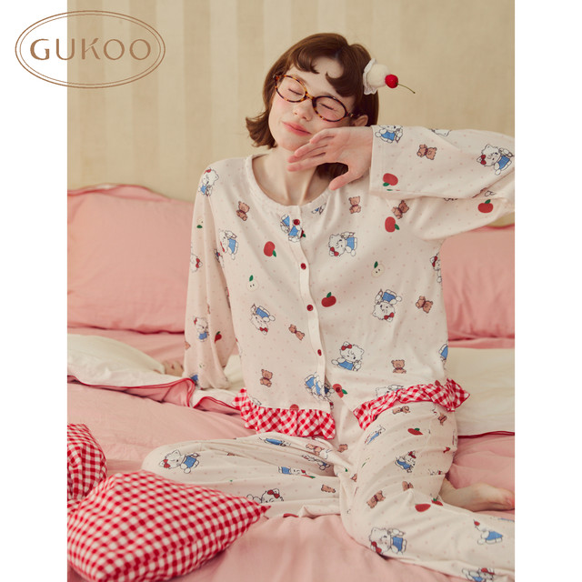 GUKOO x mikko联名 卡通圆领开衫女士家居服套装