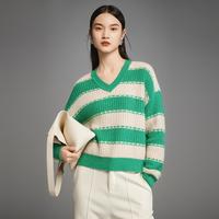 摩凡 冬新款法式甜美V领女针织衫