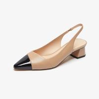 le saunda 商场同款时尚轻薄透气舒适拼接方头粗跟凉鞋女鞋