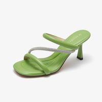 le saunda 春夏款舒适百时尚优雅钻条方头细高跟凉鞋女拖鞋外穿