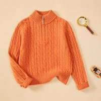 金菊 福利出清绵羊毛100%春秋拉链半高领绞花纯色男童女童毛衣