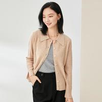 金菊 福利出清春秋纯色抽条衬衫领毛衣针织巴恩风外套100%绵羊毛羊