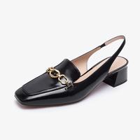 le saunda 春夏季爆款商场同款金属链条百搭方头后空凉鞋女鞋