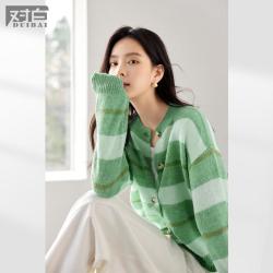 DUIBAI 2026春秋氧气感条纹女式针织开衫含绵羊毛软糯圆领毛衣外套