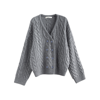  TONLION/唐狮 复古绞花设计 女士毛衣开衫