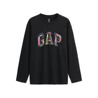 Gap 男女装早秋款logo涂鸦印花纯棉宽松长袖T恤上衣787426