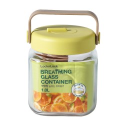 LOCK&LOCK LNG551YGRN 玻璃密封罐 1000mL 黄绿色 防潮透明食品收纳瓶