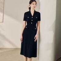 Roey s house 罗衣魔衣春装高级针织西装连衣裙女时尚黑色收腰中长裙