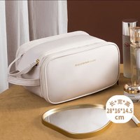  QDZX 便携式 复古化妆包 双拉链 双层洗漱包 分区大容量