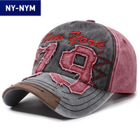 NY-NYM 复古做旧拼色棒球帽男79绣花棒球帽立体贴
