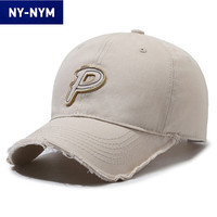NY-NYM 帽子女复古做旧水洗帽P字母磨破棒球帽男
