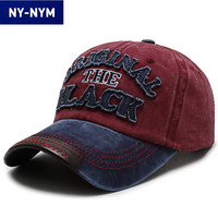 NY-NYM 男士复古水洗布字母棒球帽弯檐做旧鸭舌帽