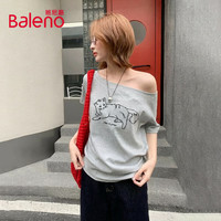Baleno/班尼路 一字肩斜领设计感 女士短袖T恤