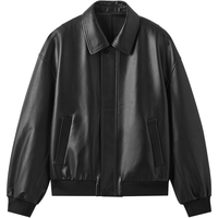 gxgjeans 26春新品 美式宽松翻领真皮皮衣夹克外套 黑色