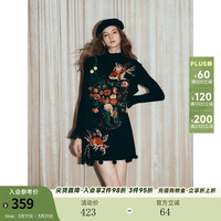 两三事 梵高文艺西西里午后2026冬新款金鱼图案毛球摆背心裙连衣裙 黑色 M