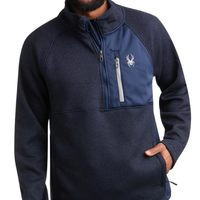 SPYDER 男式四分之一拉链套头毛衣 - 中等重量防风羊毛企领运动衫,适合锻炼、远足和高尔夫, 纯海军蓝