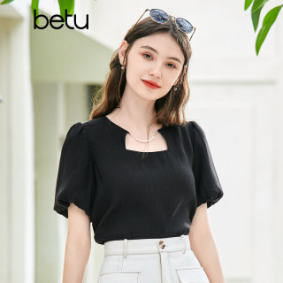百图 优雅链条珍珠镂空 女士衬衫 黑色