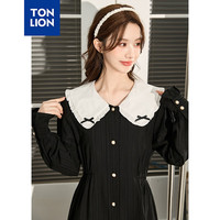 TONLION/唐狮 撞色小蝴蝶结点缀娃娃领 女士长裙