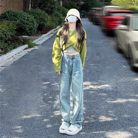 妍莉芬 休闲裤女装春季套装女2026年新款 绿色毛衣+吊带+牛仔裤 S