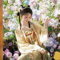 罗袖动香 5折唐制国风汉服 黄绿色 天丝印花法门寺披衫（均码，不含齐胸裙） M （预售30天)