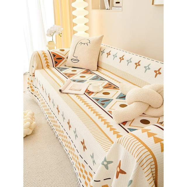 波西米亚风棉麻沙发巾全盖一片式四季通用沙发盖巾防滑防抓沙发罩 青丝风铃 长300宽180cm适合小三人位