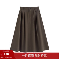 茵曼 纯棉时尚通勤半身裙女气质百搭高腰显瘦中长A字裙子 深棕色 XL