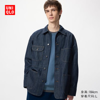 优衣库 男装女装休闲牛仔茄克水洗产品夹克487640 68 深蓝色 L