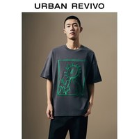 URBAN REVIVO 撞色棉刺绣印花 男士短袖T恤 L 深灰