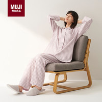 無印良品 MUJI 无侧缝 双层纱织睡衣 浅粉红色格纹  L