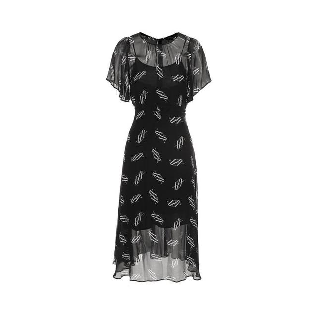 Armani Exchange 女微透满印优雅贵气收腰A字短袖连衣裙