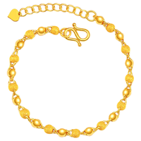  老庙黄金 磨砂间光珠 女士足金手链