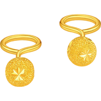 老庙黄金足金批花圆金球耳钩女款耳钉耳饰新年