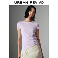 URBAN REVIVO 不对称褶皱系带 女士短袖T恤