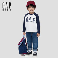  Gap/盖璞 字母印花logo撞色 儿童长袖T恤 白蓝拼接 120 cm(6-7岁)亚洲尺码