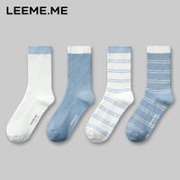 粒米 袜子女春夏季拼色条纹堆堆女士中筒袜10A抗菌休闲袜 4双