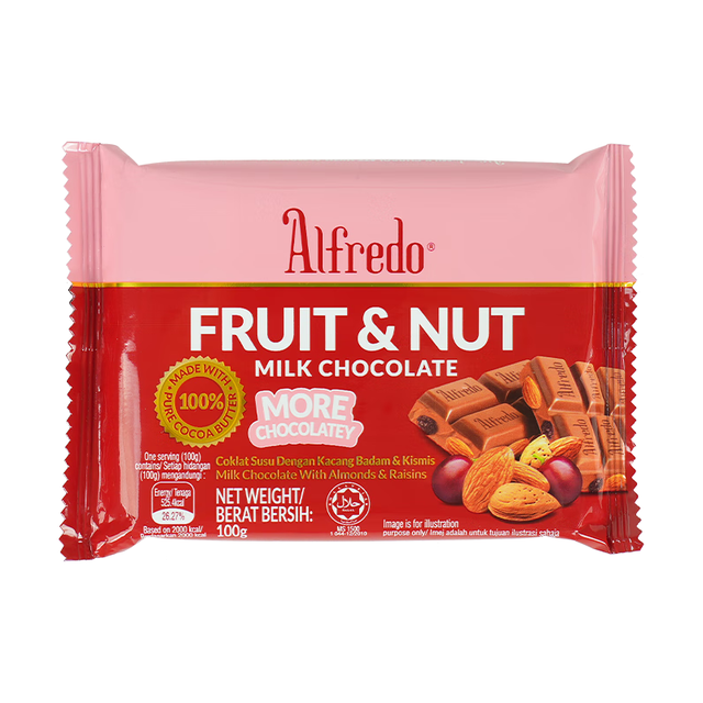 爱芙 葡萄干坚果牛奶巧克力100g纯可可脂 零食糖果礼物送男女友原装进口