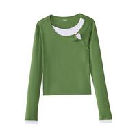 茵曼 撞色拼接 女士长袖T恤