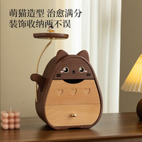木易 桌面收纳盒实木抽屉式杂物整理可爱卡通摆件办公桌置物架生日礼物 猫咪收纳盒【榉木+桦木】 无规格