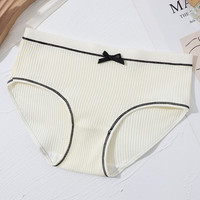 女士中腰日系螺纹少女内裤蝴蝶结糖果色中学生