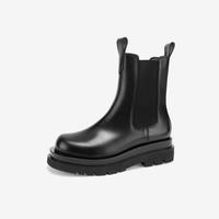 千百度 绒里可选修饰腿型切尔西靴百搭真皮烟筒靴加绒短靴