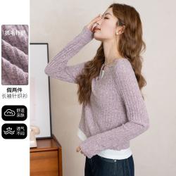 真维斯 设计感假两件长袖针织衫女春秋内搭弹力舒适显瘦百搭针织衫女