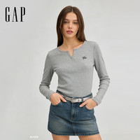 Gap 女装 春季新款 logo刺绣小V领长袖针织衫 858783