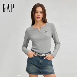 Gap 女装 春季新款 logo刺绣小V领长袖针织衫 858783