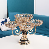 花语四季 欧式水晶玻璃多层旋转水果盘 现代家用客厅茶几奢华零食糖果盘 金色莲花