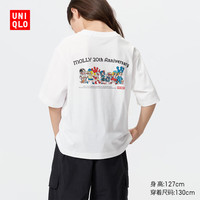 优衣库 童装女童UT泡泡玛特宽松款印花短袖T恤26春夏新款483367 00 白色 160